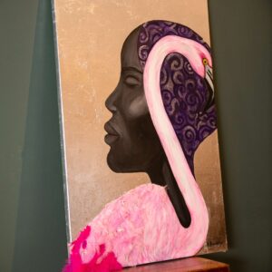 Black women and flamingo