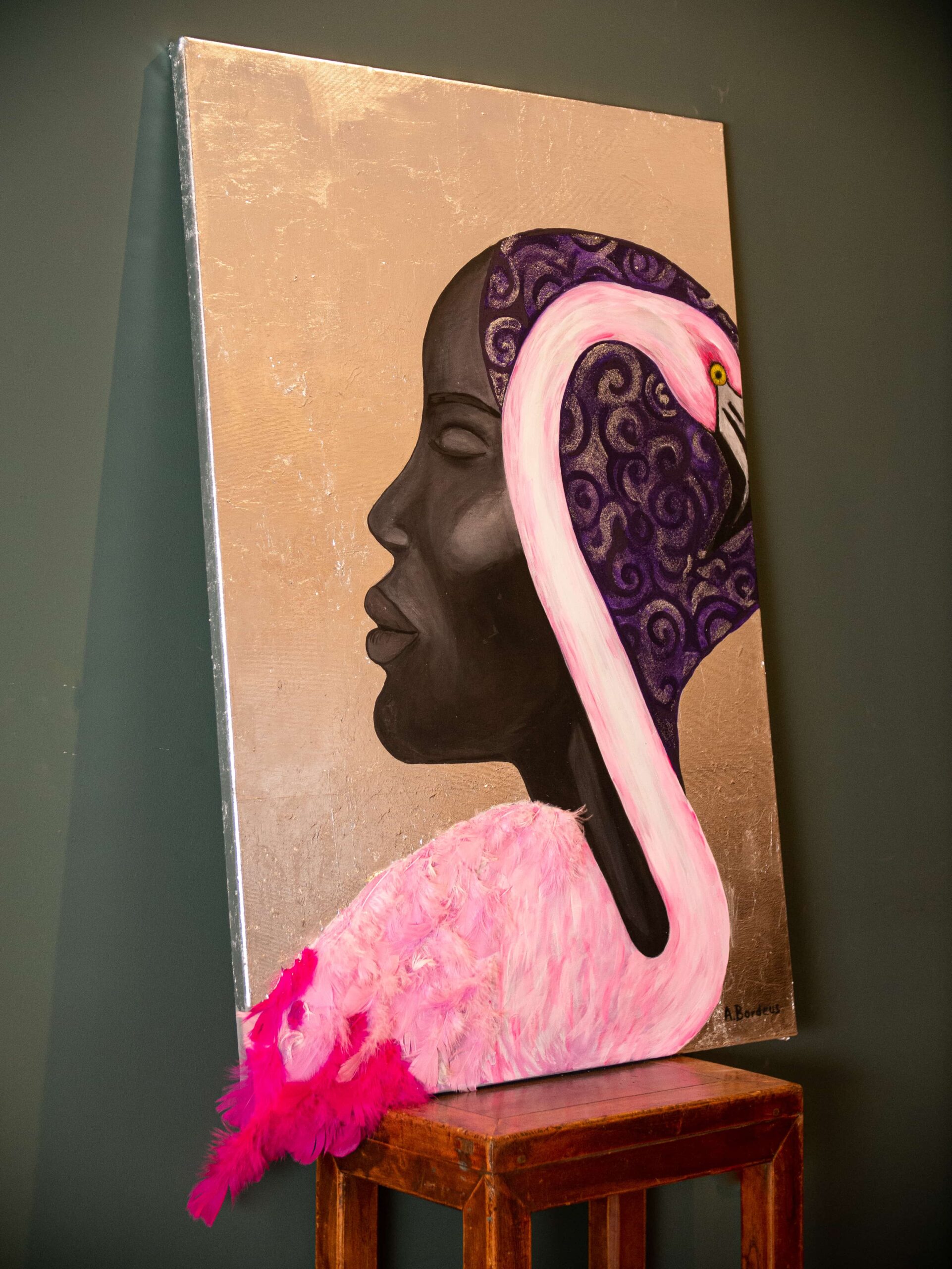 Black women and flamingo